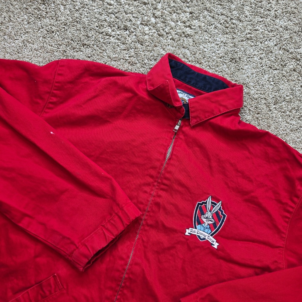 VINTAGE Looney Tunes Bugs Bunny Jacket Mens S Red Outdoor Casual Zip Adult 90s